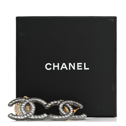 Chanel Crystal CC Drop Earrings Gold Silver 5 of 5