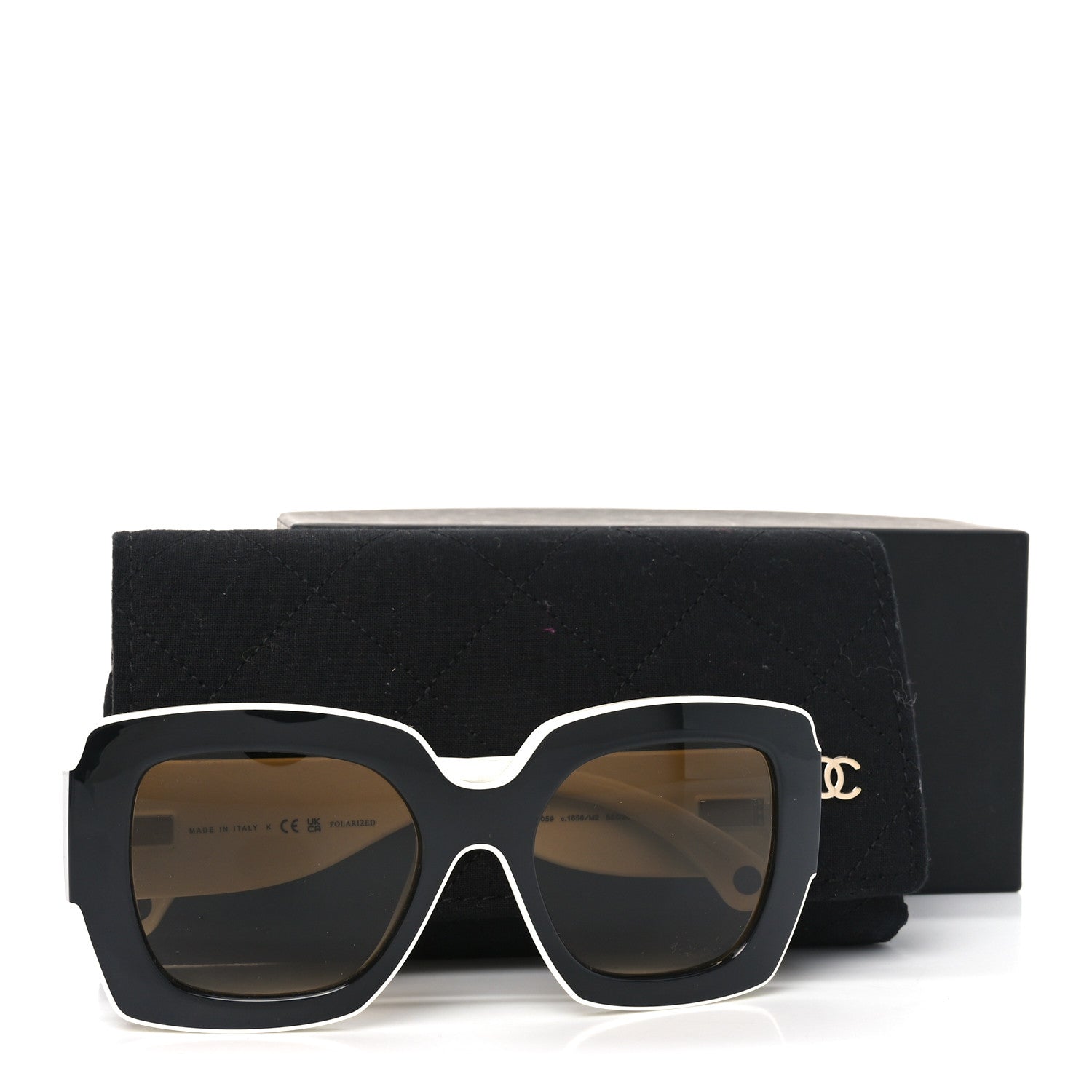 Chanel Acetate Square Sunglasses 6059 Black White 7 of 7