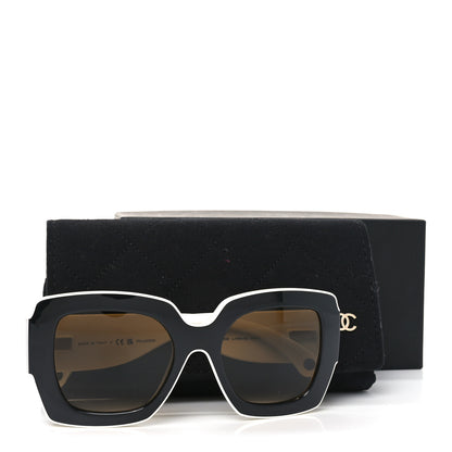 Chanel Acetate Square Sunglasses 6059 Black White 7 of 7