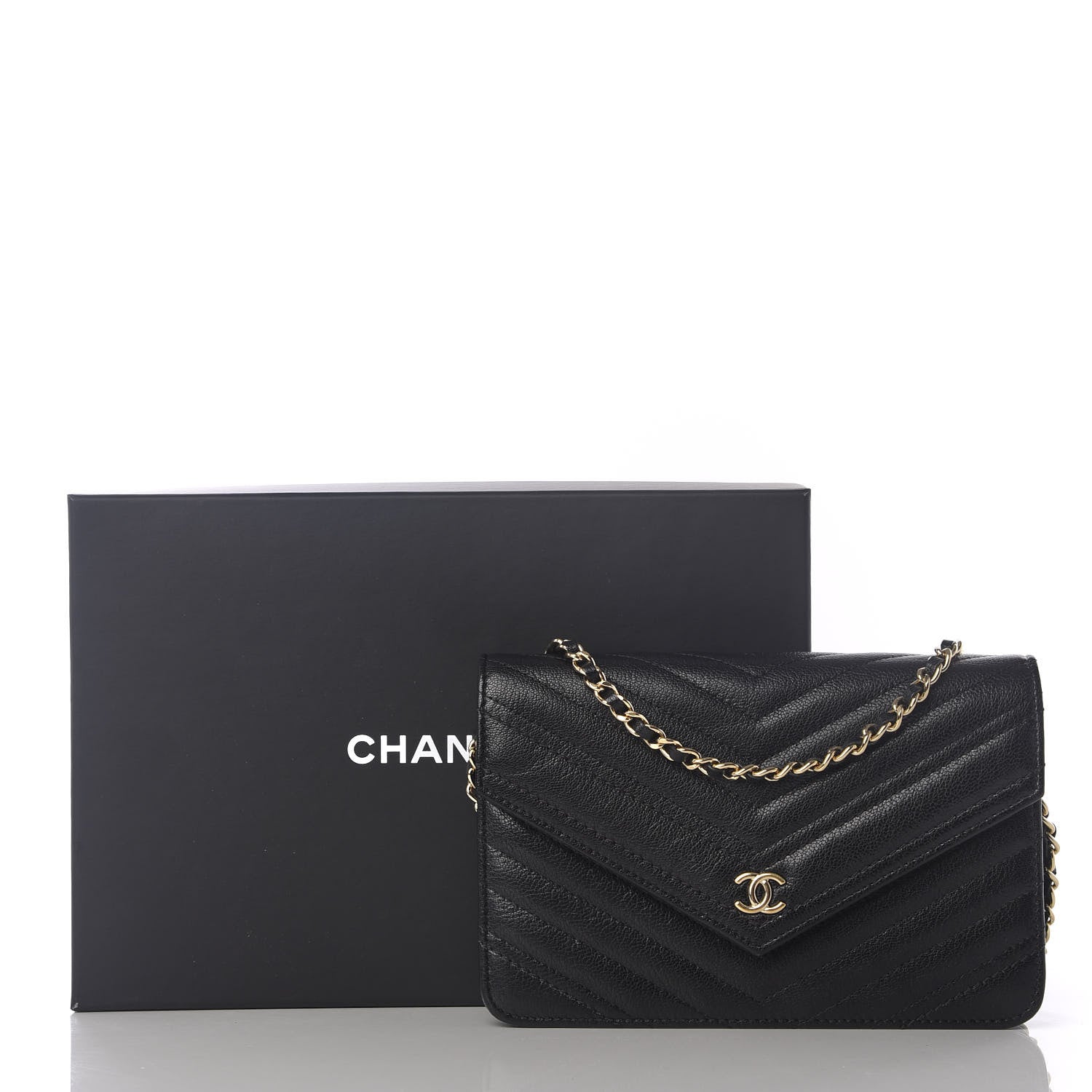 Chanel Goatskin Chevron Quilted Statement Wallet On Chain WOC Black 10 of 10