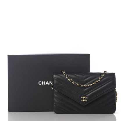 Chanel Goatskin Chevron Quilted Statement Wallet On Chain WOC Black 10 of 10