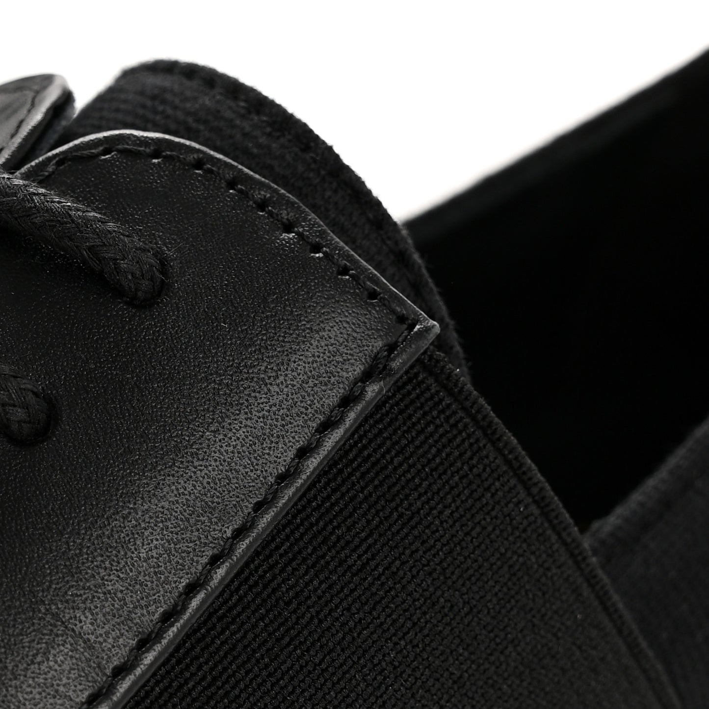 Calfskin Elastic Lace Up Cap Toe CC Loafers 35.5 Black