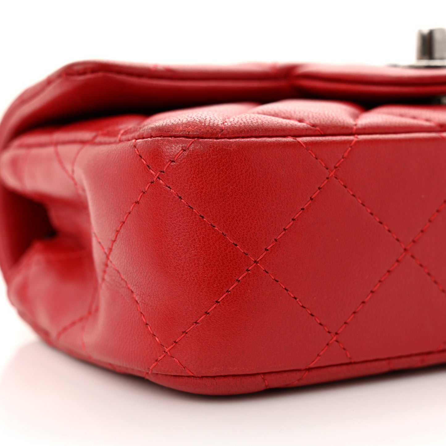 Lambskin Quilted Extra Mini Rectangular Flap Red