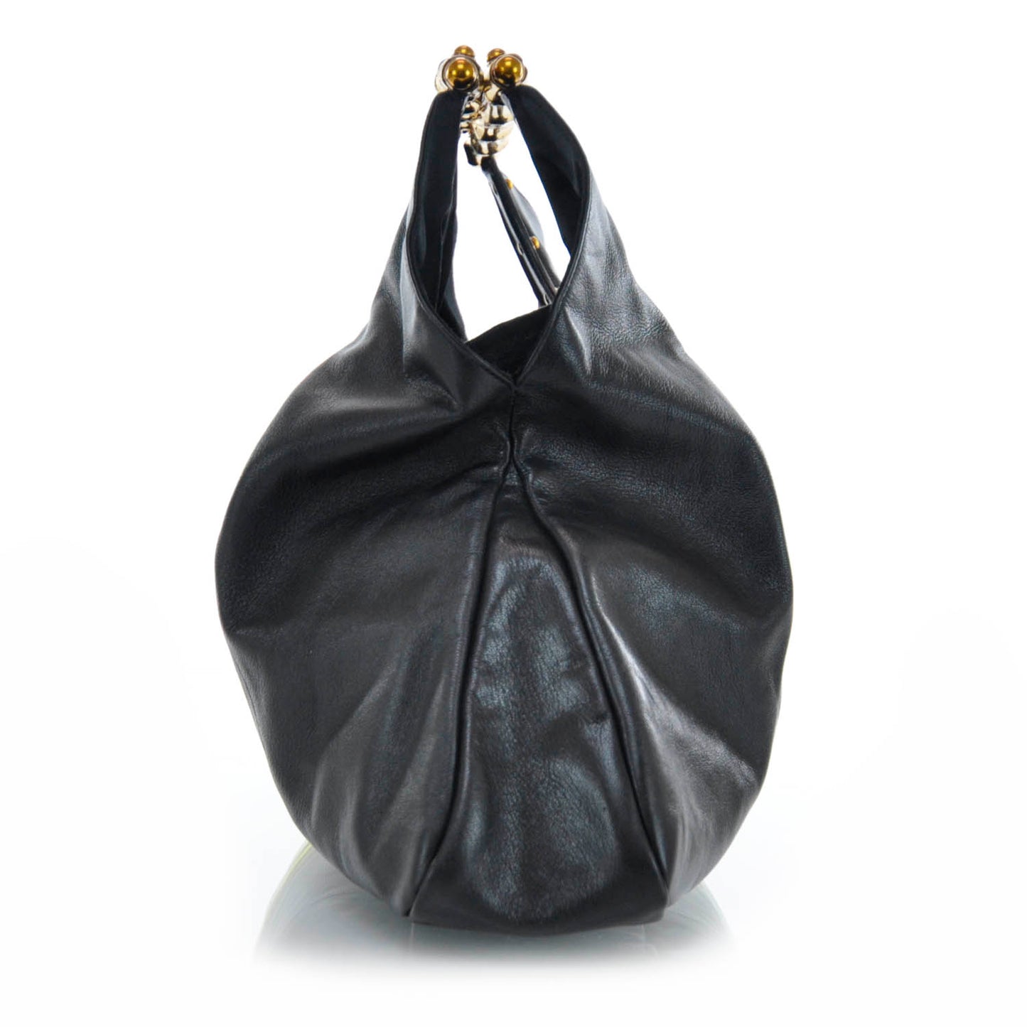 Leather Metal Bamboo Striped Tote Black