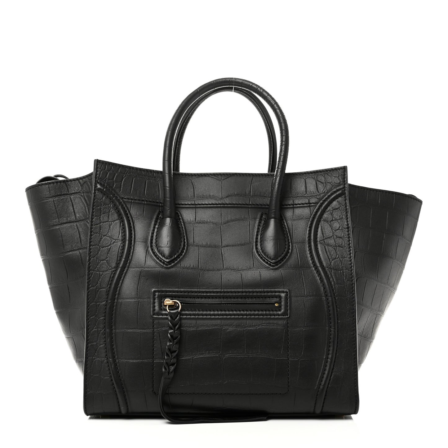 Crocodile Embossed Calfskin Medium Phantom Luggage Black