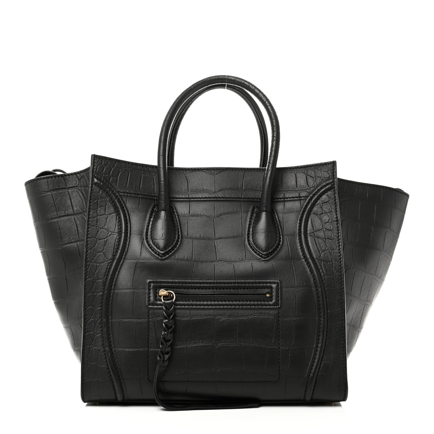 Celine Crocodile Embossed Calfskin Medium Phantom Luggage Black 1 of 9