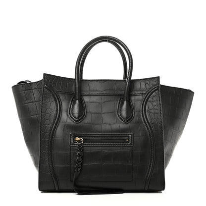 Celine Crocodile Embossed Calfskin Medium Phantom Luggage Black 1 of 9