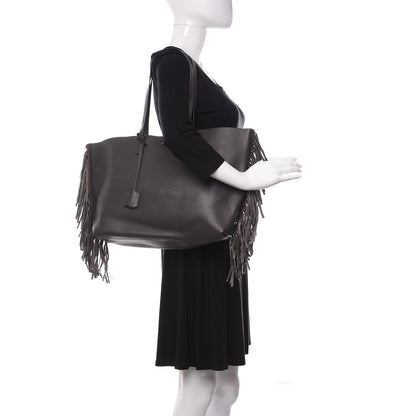 Saint Laurent Calfskin Large Fringe Shopping Tote Dark Grey 2 of 10