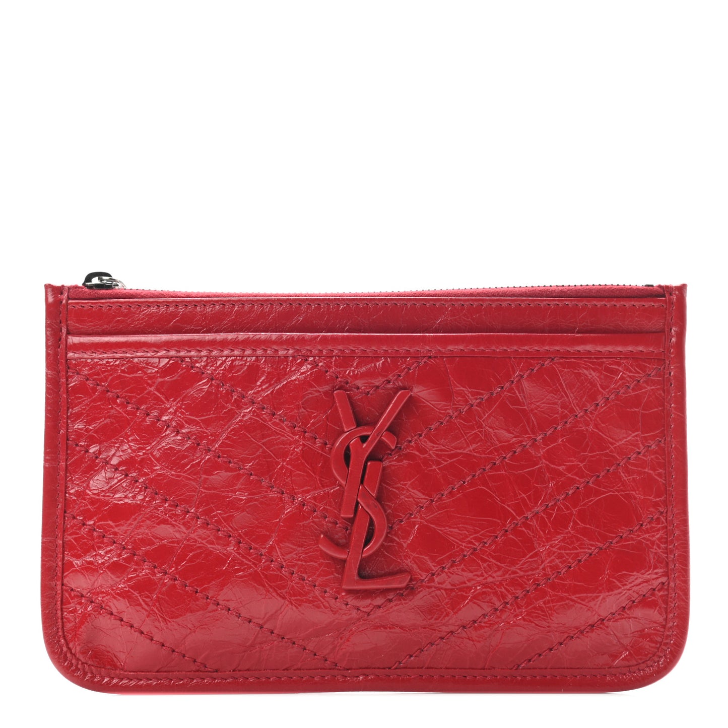 Crinkled Calfskin Matelasse Niki Bill Pouch Red
