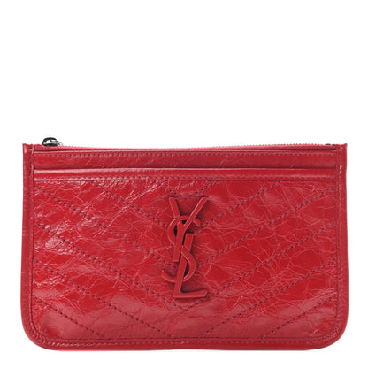 Saint Laurent Crinkled Calfskin Matelasse Niki Bill Pouch Red 1 of 6