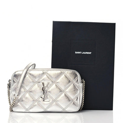 Saint Laurent Metallic Lambskin Quilted Mini Becky Double Zip Bag Argento 12 of 12