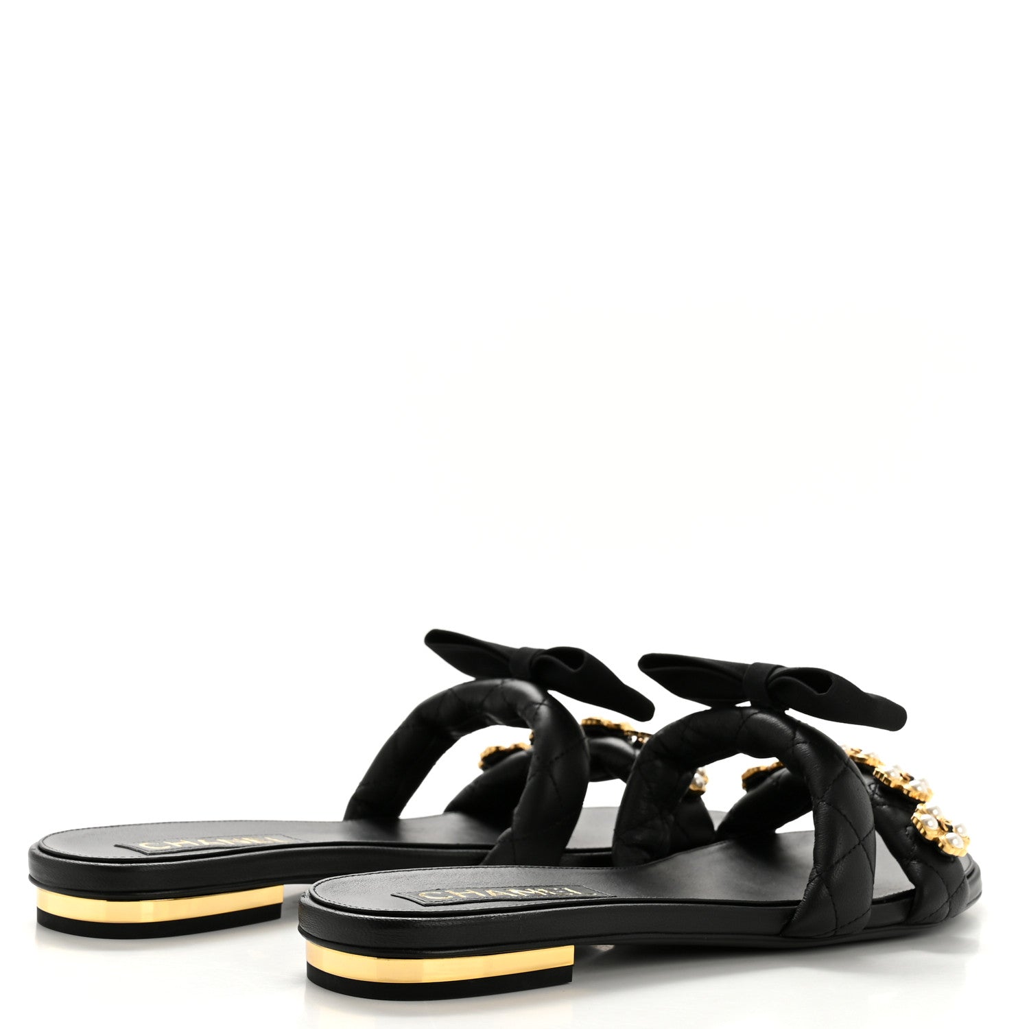 Chanel Lambskin Pearl Bow CC Mules 39 Black 5 of 10