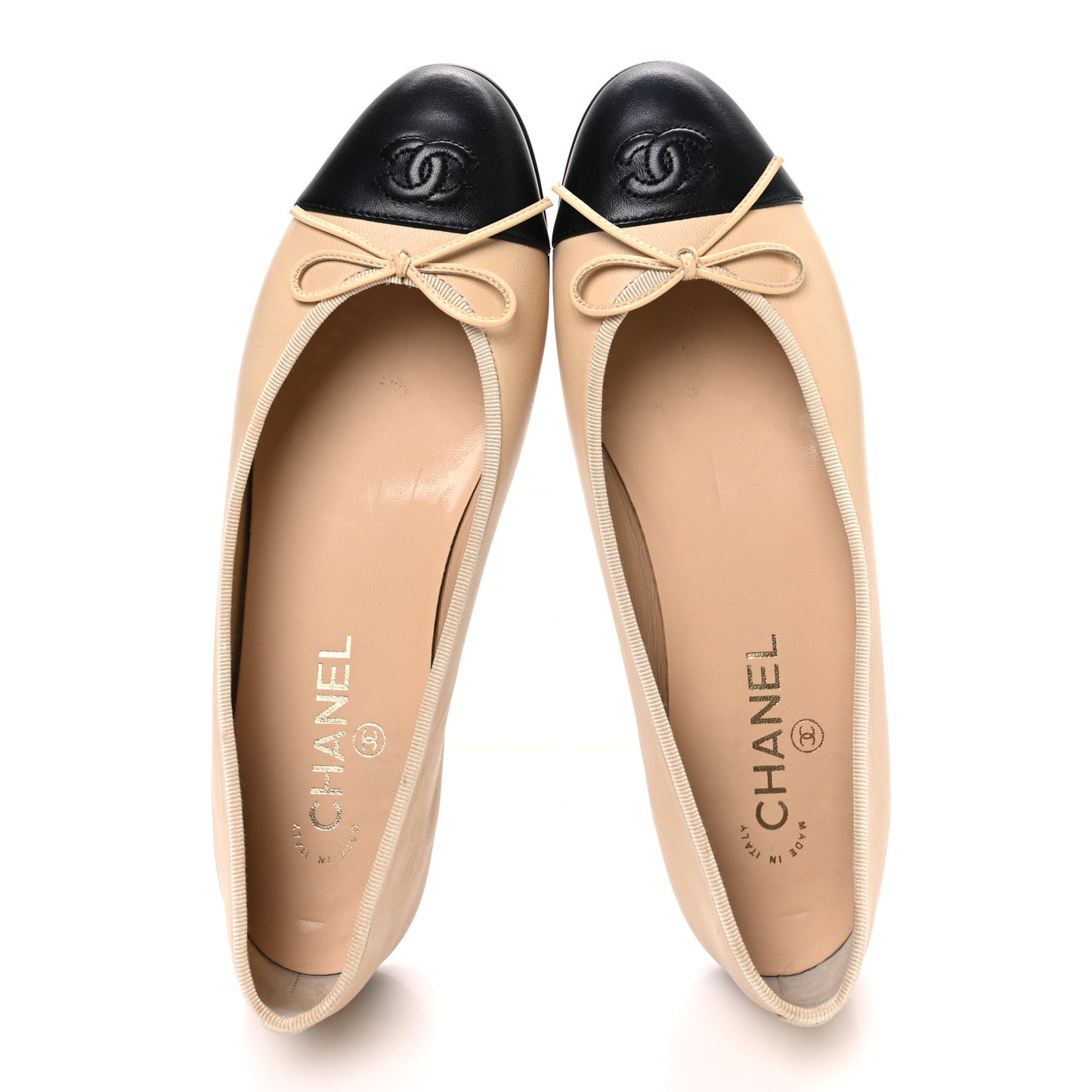 Lambskin Cap Toe CC Ballerina Flats 40.5 Beige Black