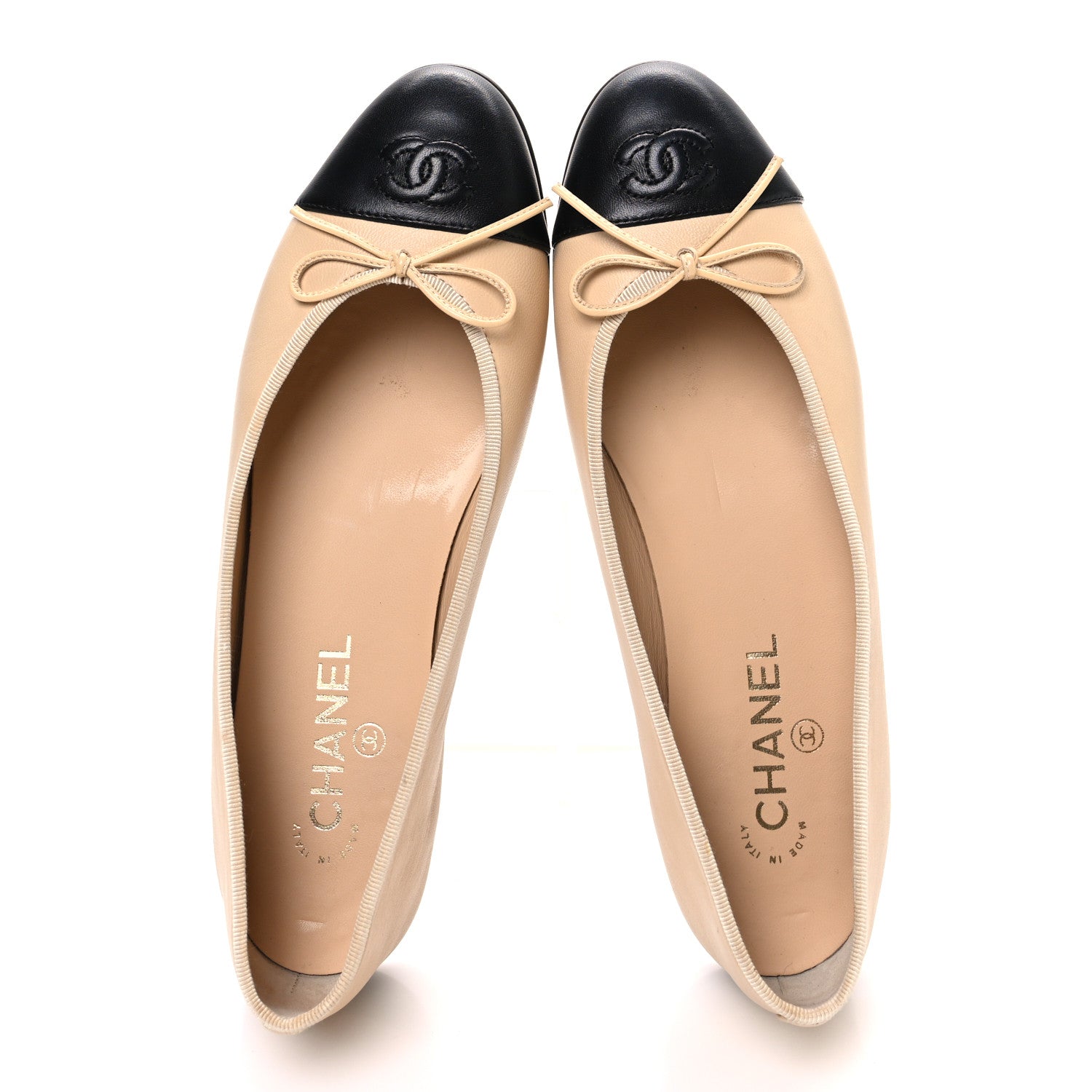 Chanel Lambskin Cap Toe CC Ballerina Flats 40.5 Beige Black 2 of 11