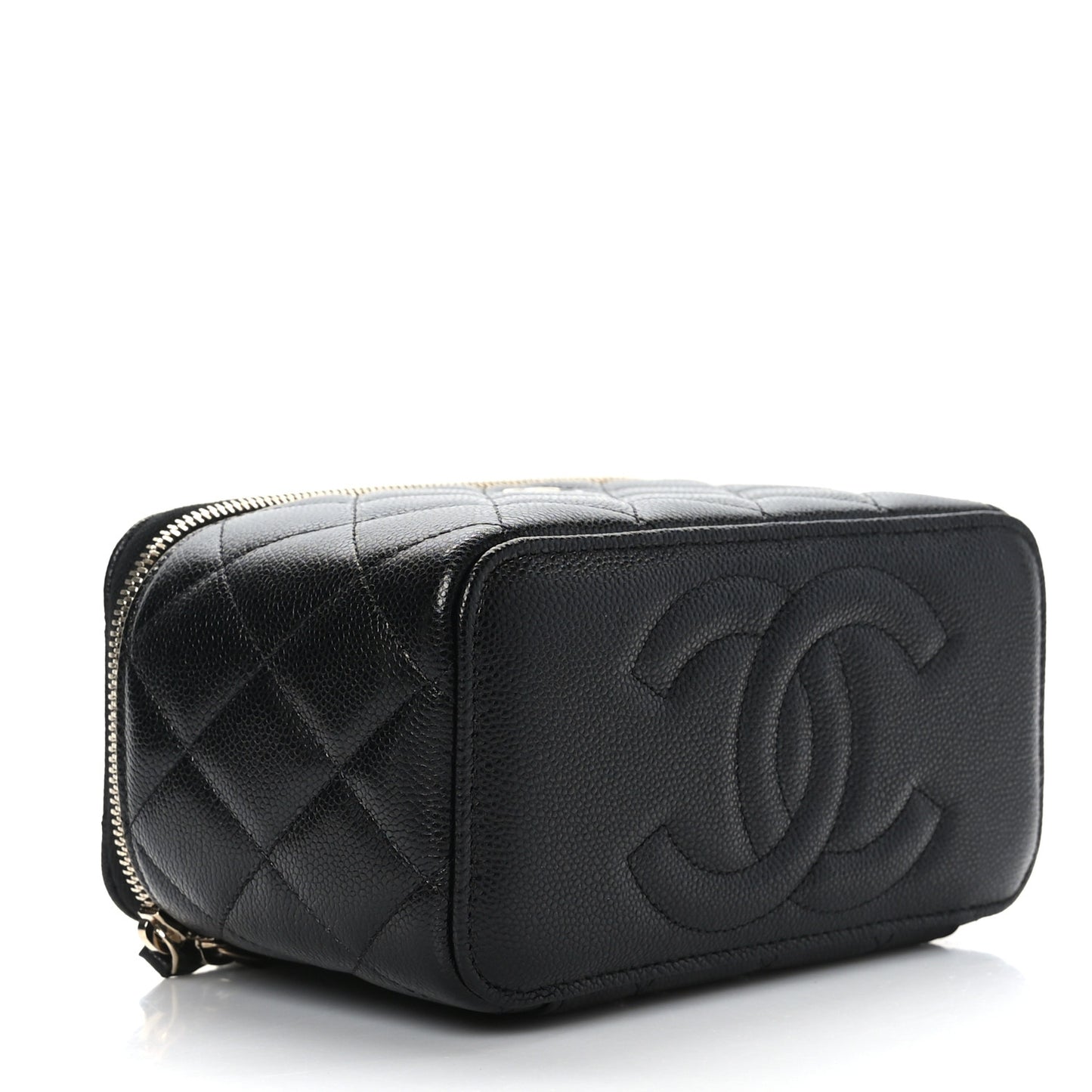 Caviar Quilted Small Vanity Case With Chain Black