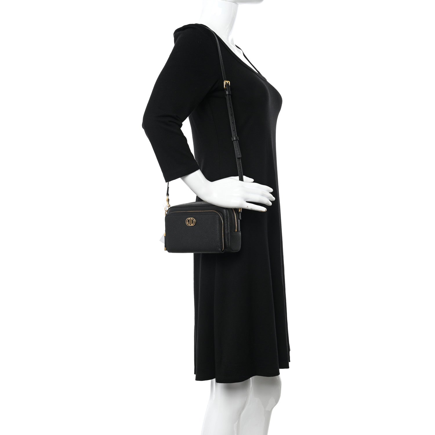 Christian Dior Grained Calfskin Caro Double Pouch Black 3 of 9
