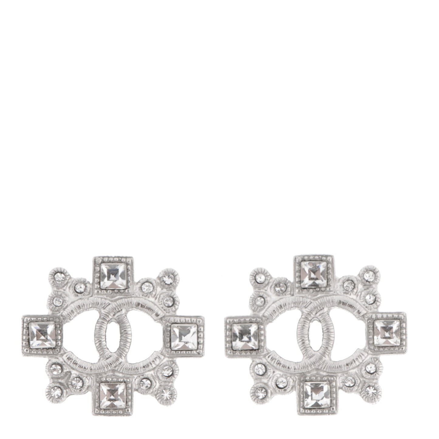 Baguette Crystal CC Earrings Silver