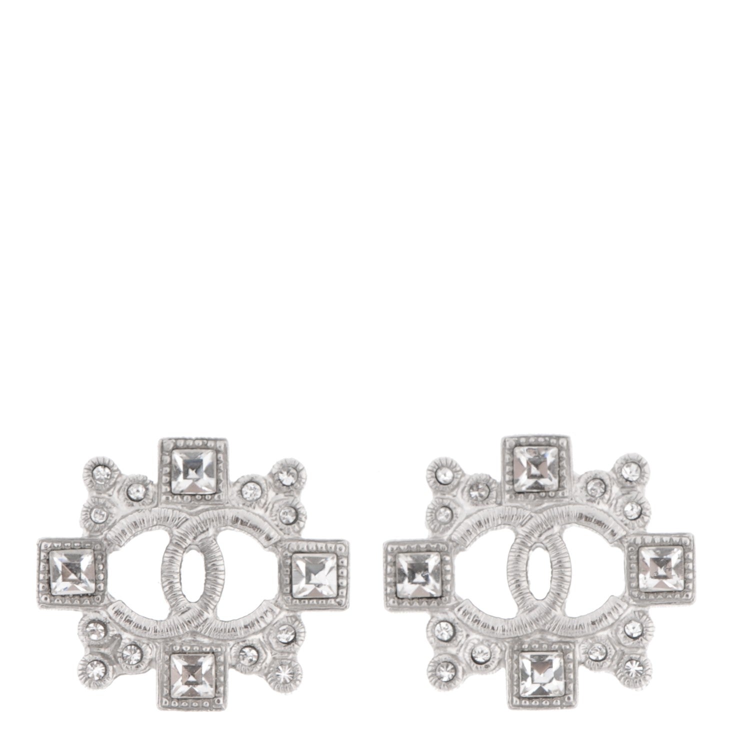 Chanel Baguette Crystal CC Earrings Silver 1 of 4