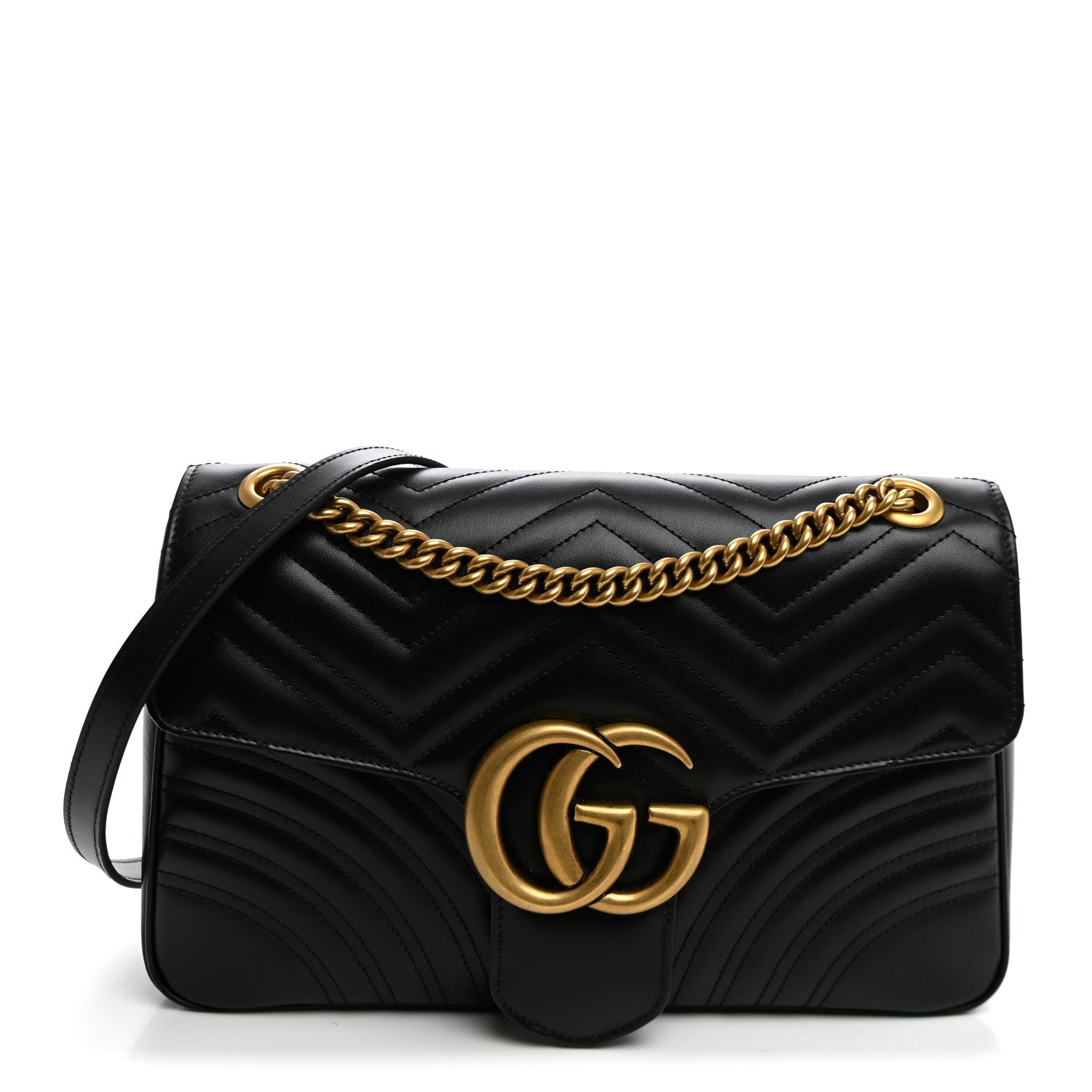 Gucci Calfskin Matelasse Medium GG Marmont Shoulder Bag Black 1 of 10