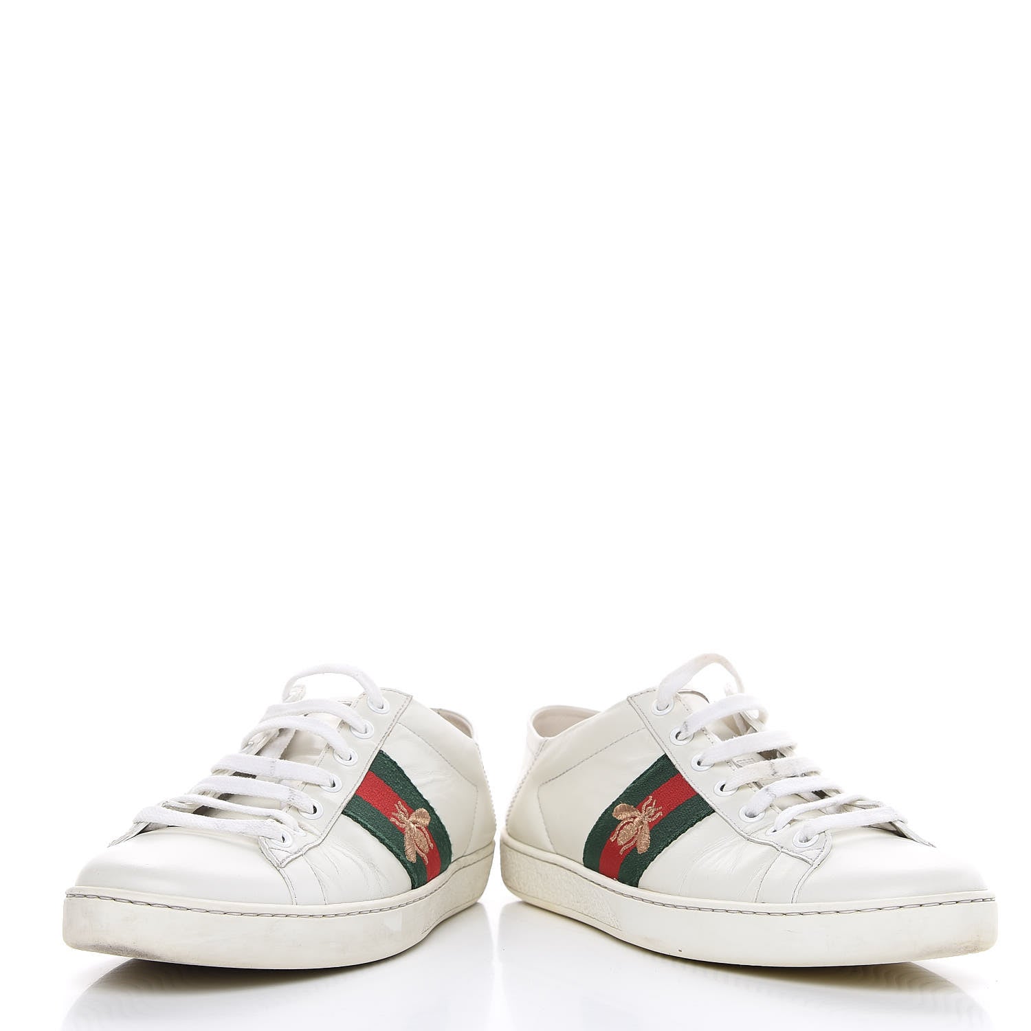 Gucci Calfskin Web Bee Embroidered Womens Ace Sneakers 38 White Green 6 of 17