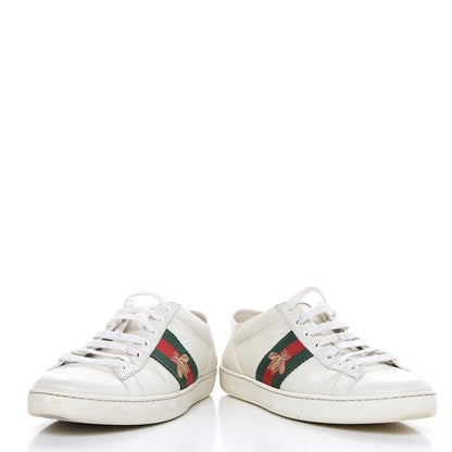 Gucci Calfskin Web Bee Embroidered Womens Ace Sneakers 38 White Green 6 of 17