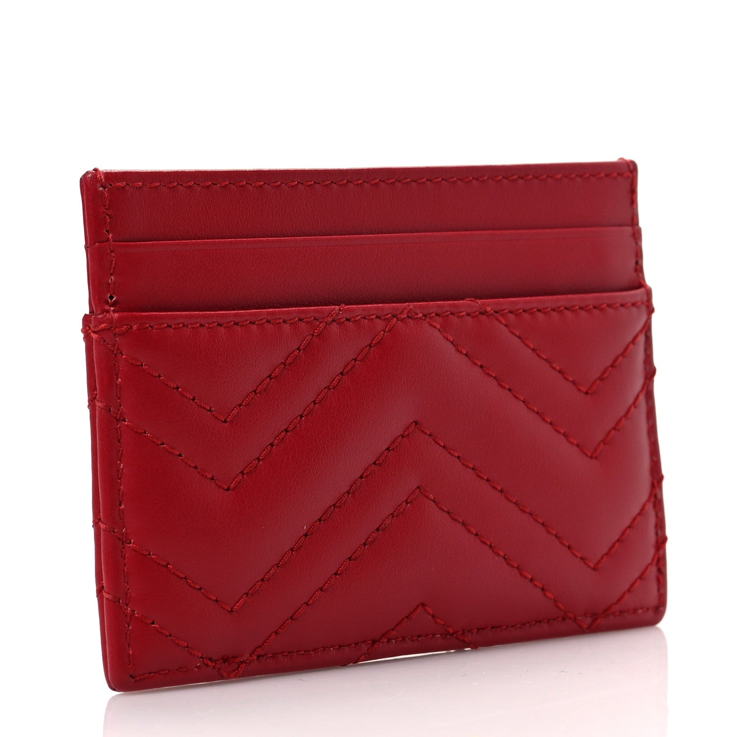 Gucci Calfskin Matelasse GG Marmont Card Holder Hibiscus Red 3 of 6