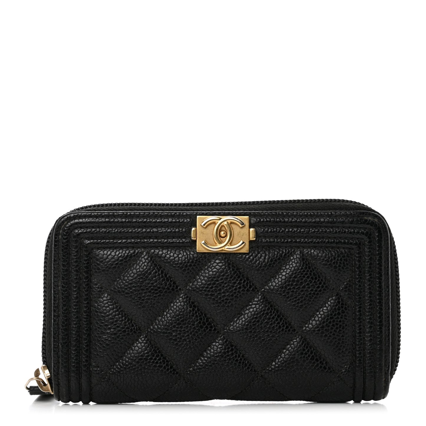 Caviar Quilted Small Boy Zip Around Wallet Black