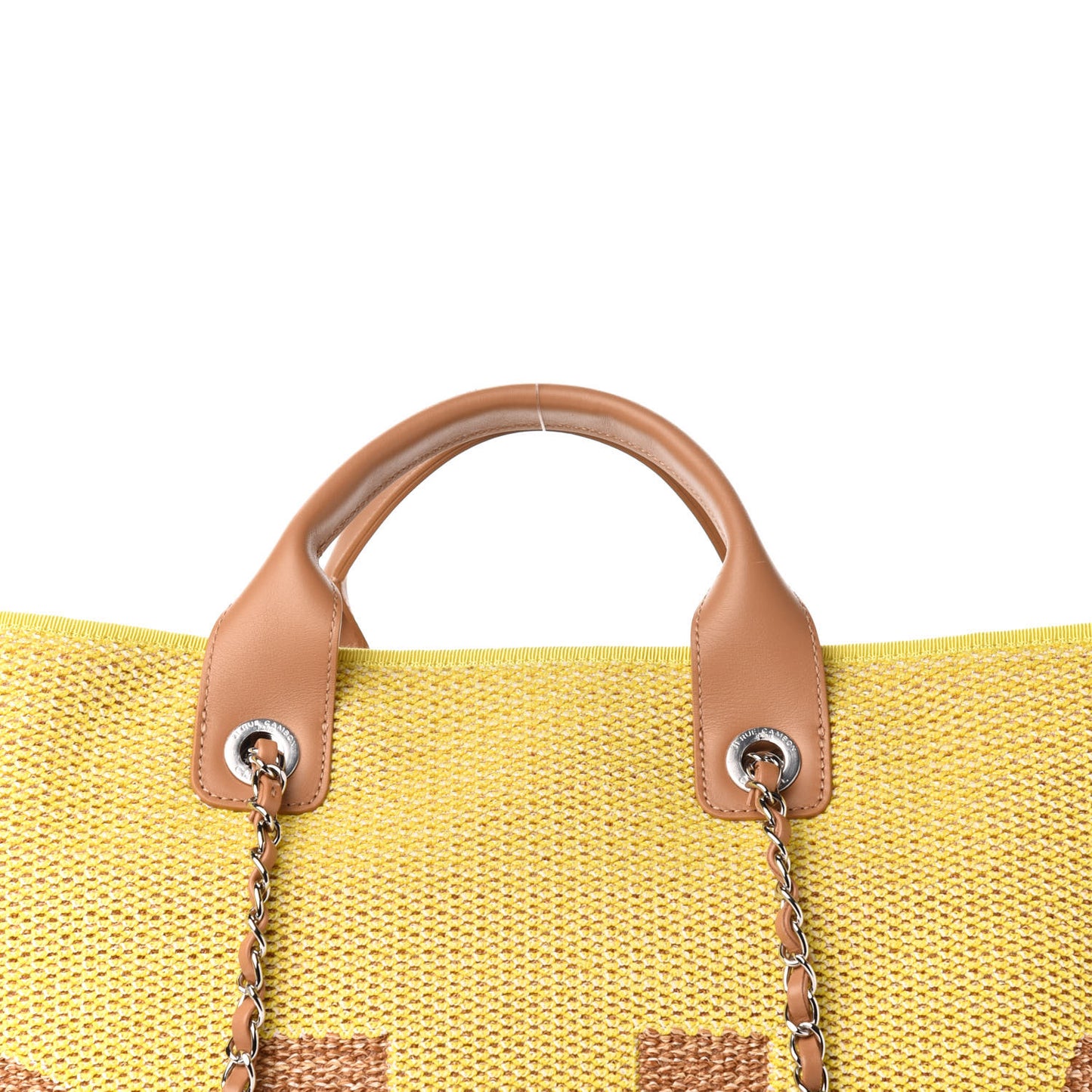 Mixed Fibers Large Shopping Bag Yellow Brown