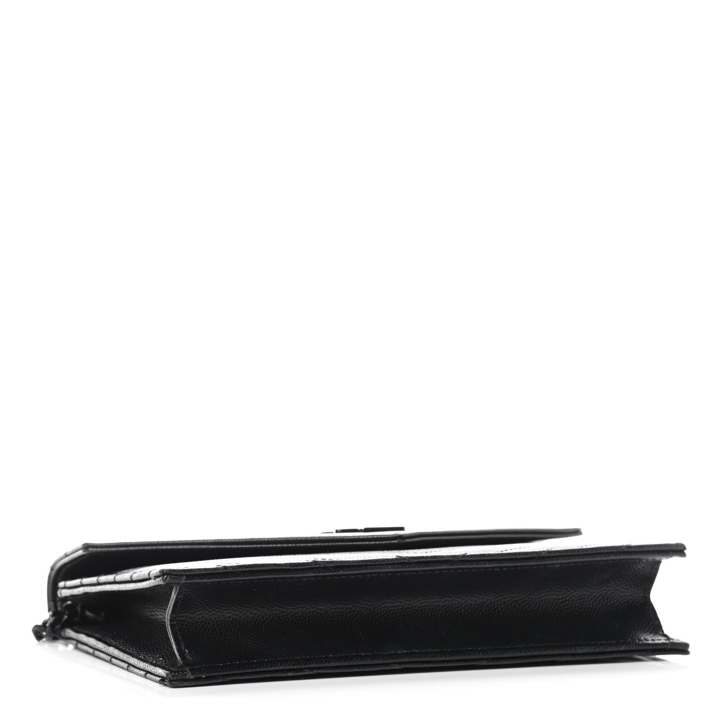 Saint Laurent Grain De Poudre Matelasse Chevron Monogram Envelope Chain Wallet Black 4 of 9