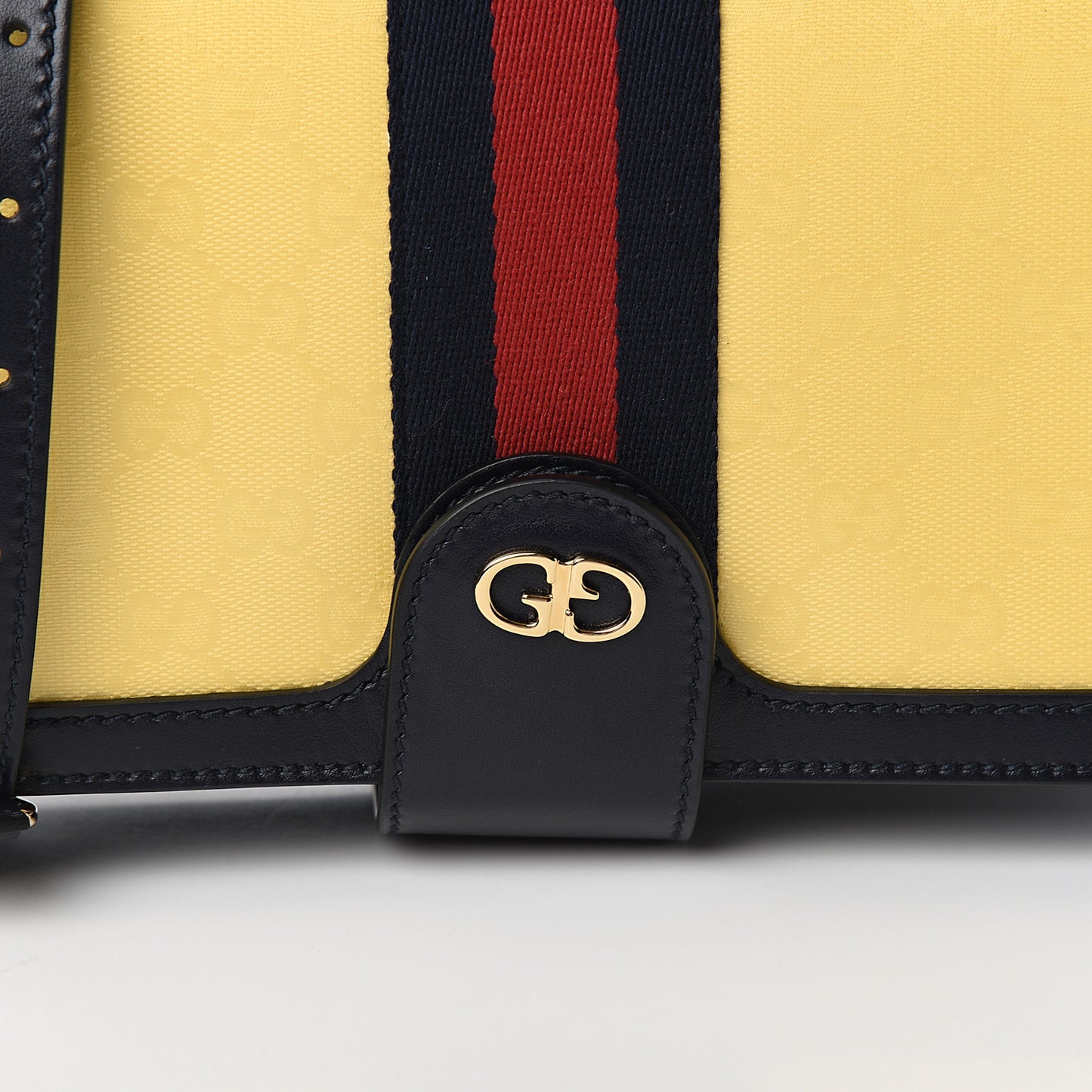 Crystal Monogram Plutone Calfskin Web Ophidia Flap Messenger Bag Straw Yellow Blue