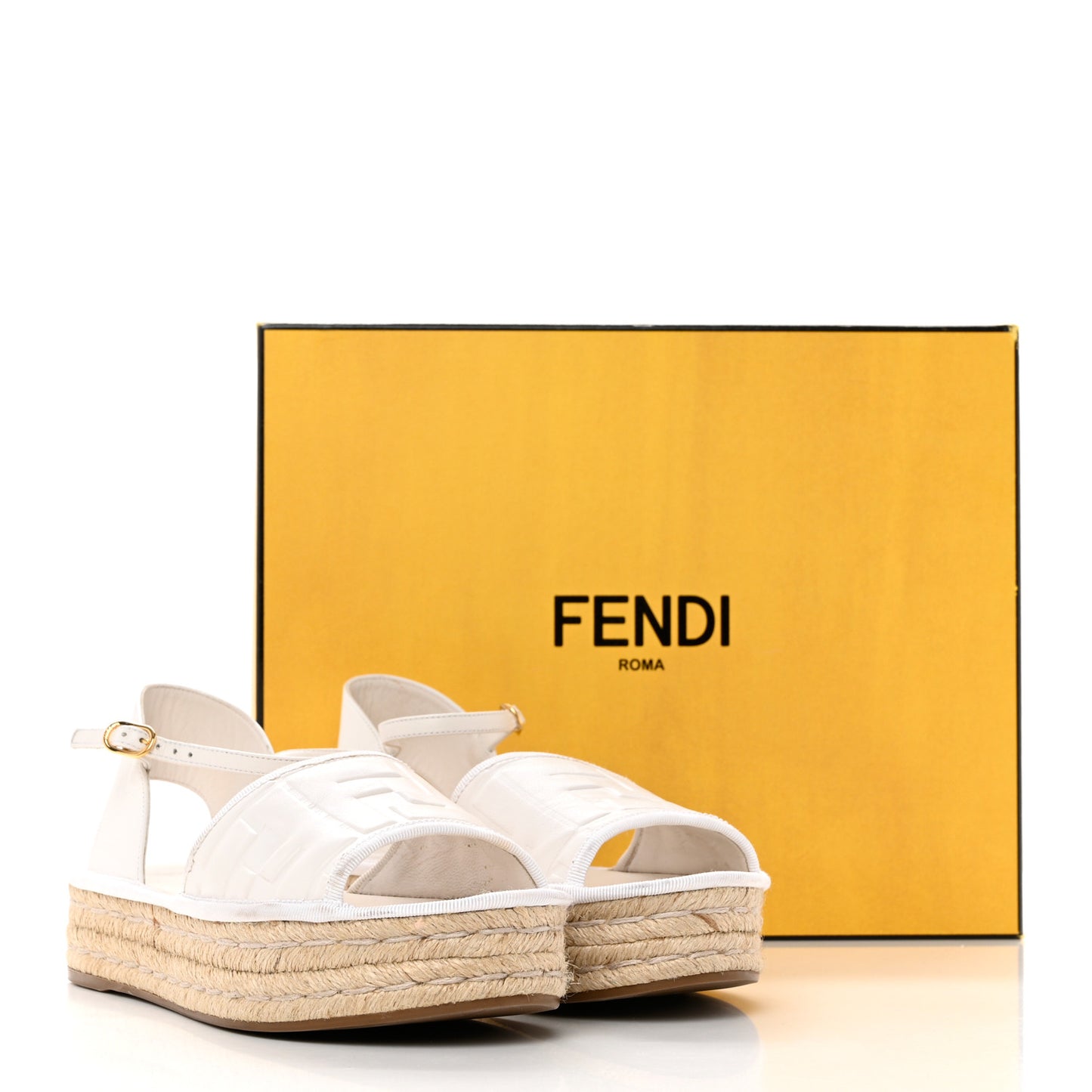 Nappa FF Embossed Espadrille Platform Sandals 37 Snow