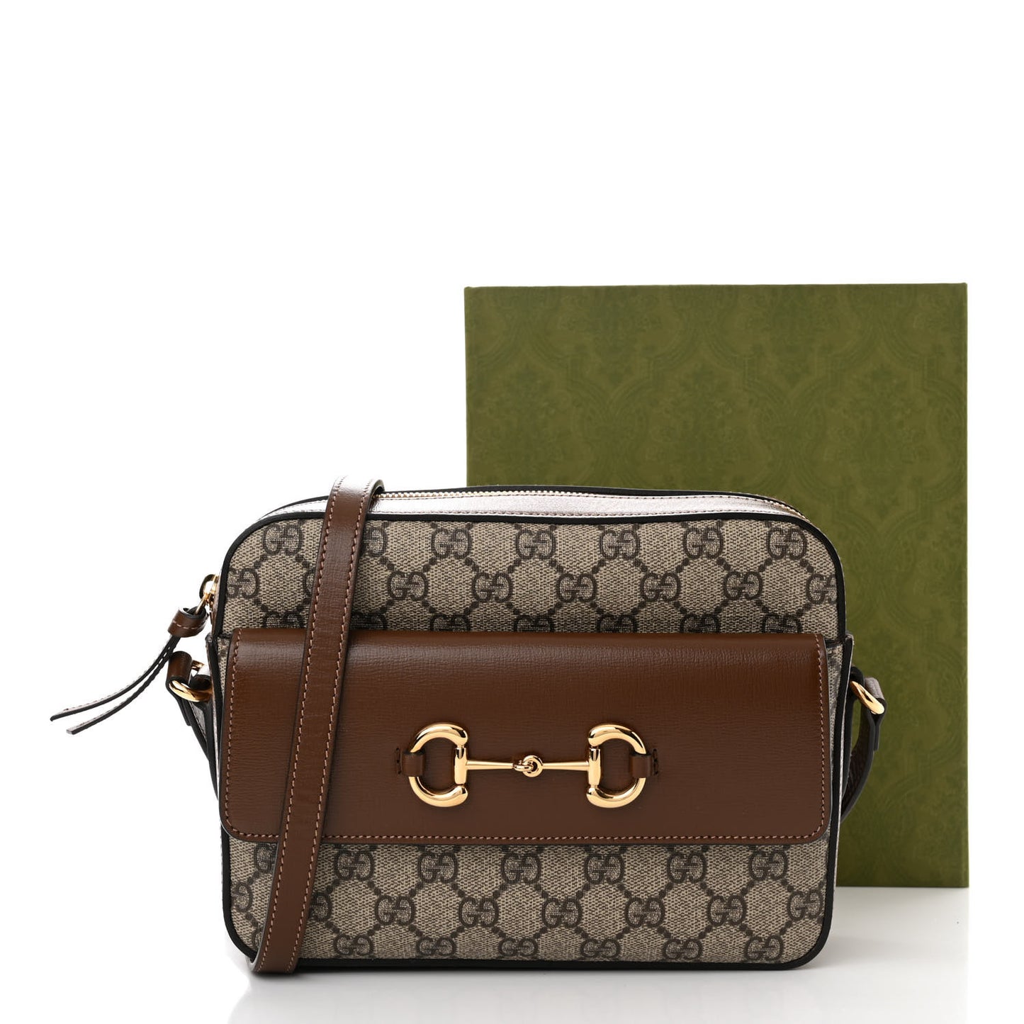 GG Supreme Monogram Small Horsebit 1955 Shoulder Bag Beige Brown Sugar