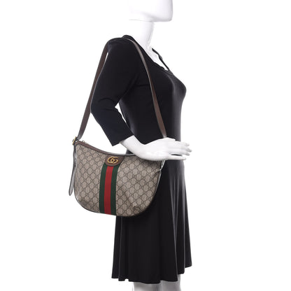 Gucci GG Supreme Monogram Web Small Ophidia Half Moon Hobo Brown 2 of 10