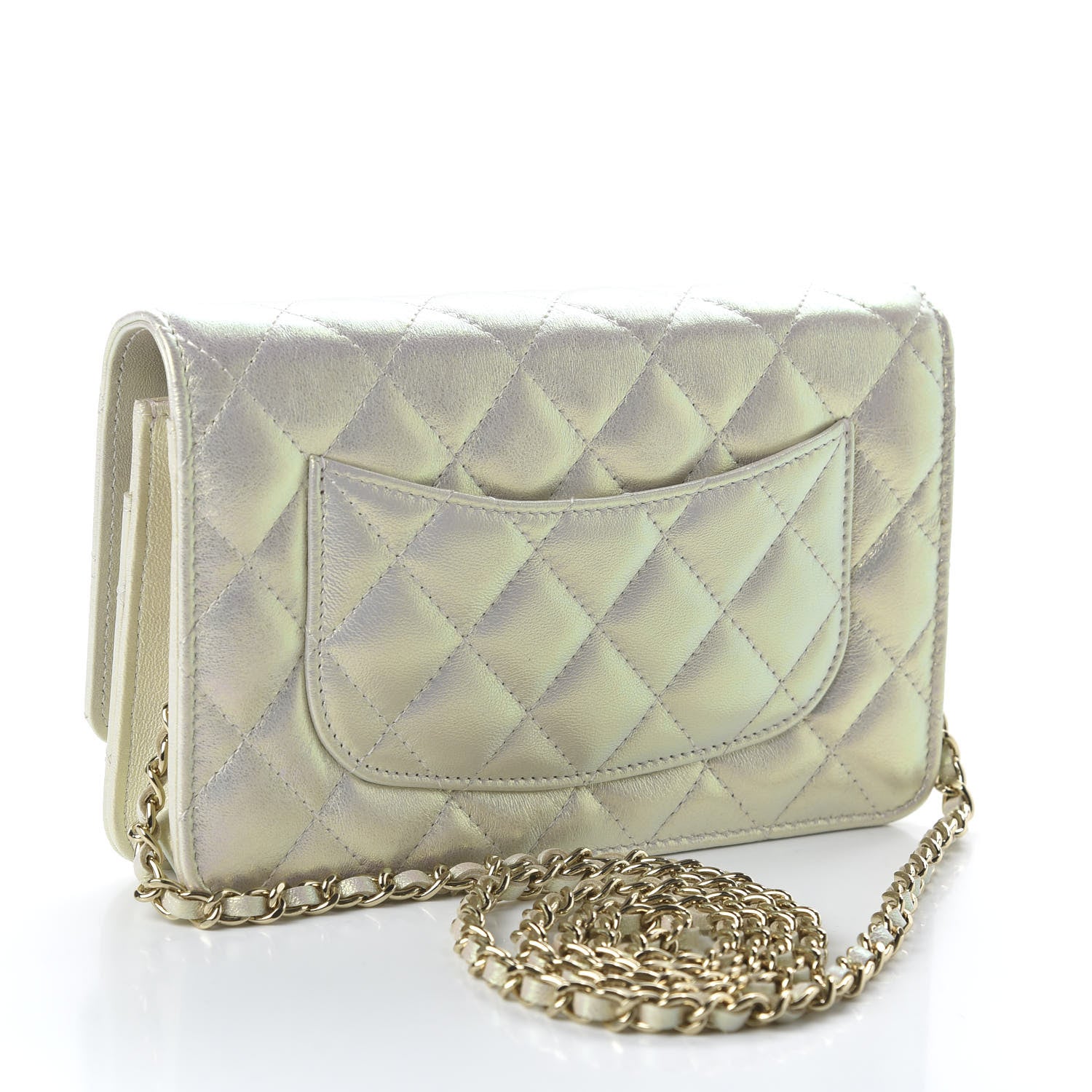 Chanel Iridescent Lambskin Quilted Wallet On Chain WOC Ivory 3 of 12