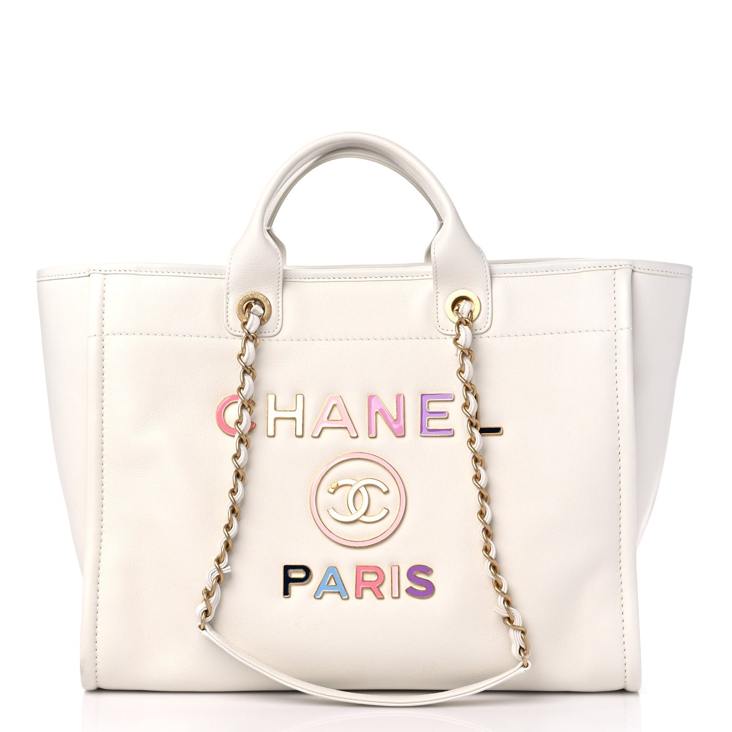 Calfskin Medium Deauville Tote White Multicolor