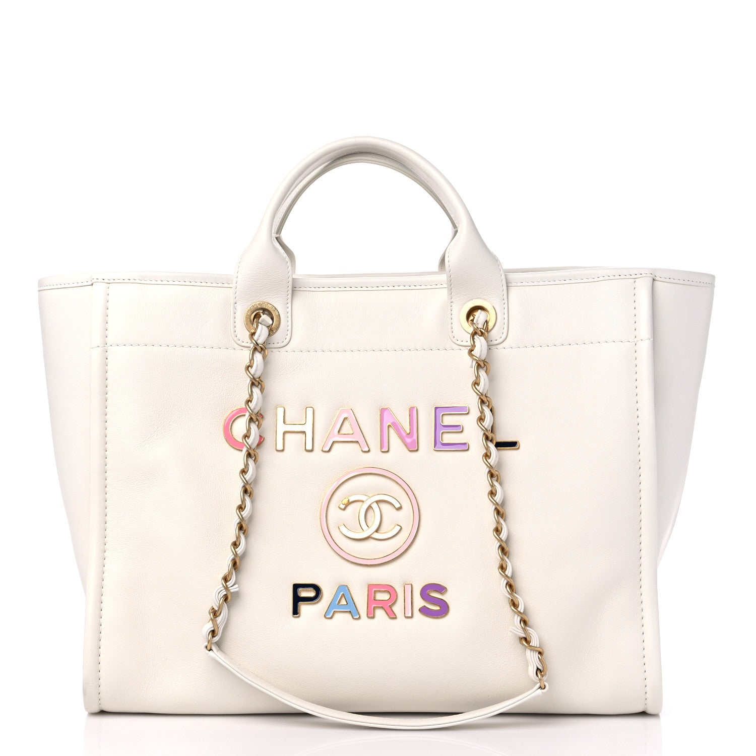 Chanel Calfskin Medium Deauville Tote White Multicolor 2 of 11