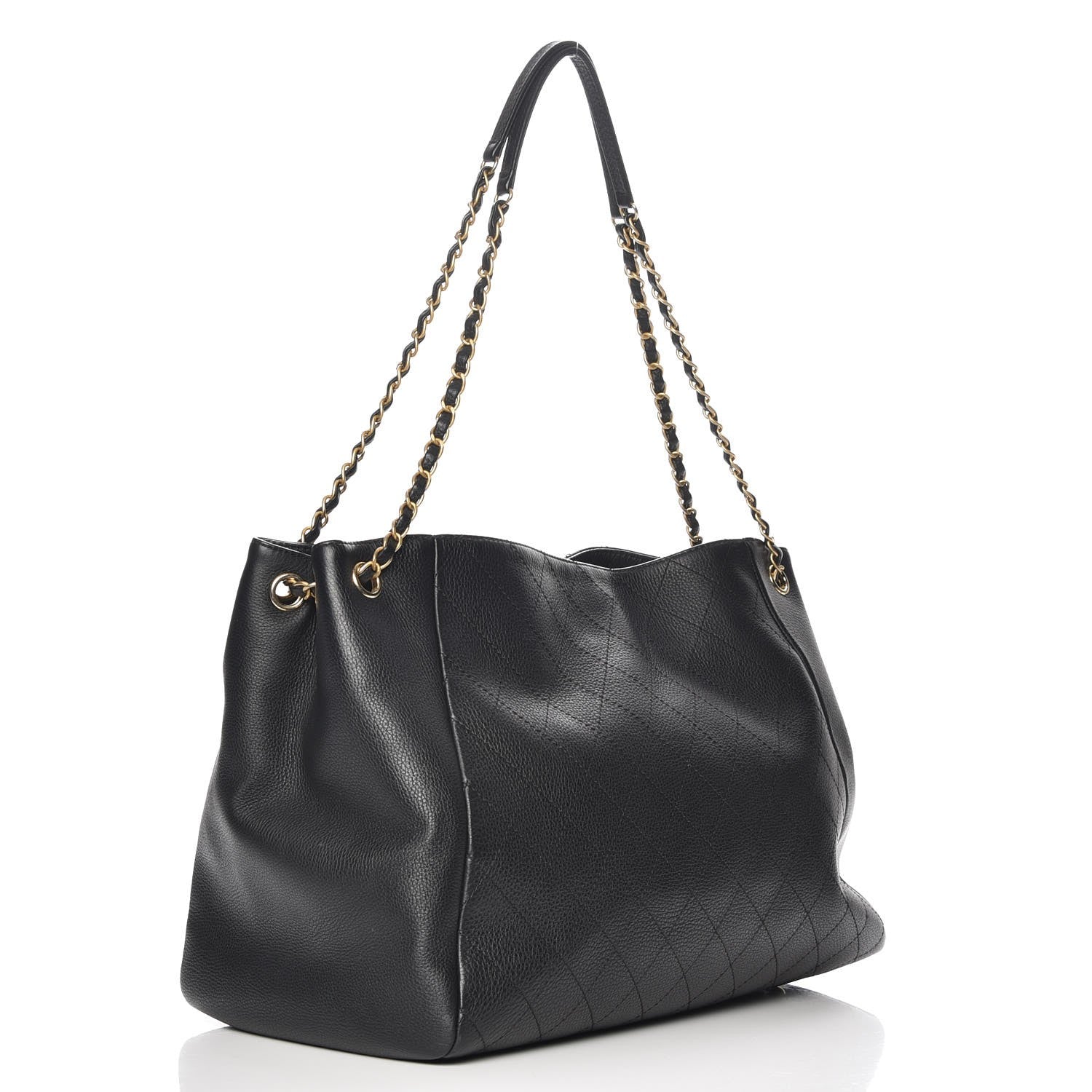 Chanel Grained Calfskin Stitched Large Supple Rock Shopping Tote Black 2 of 10