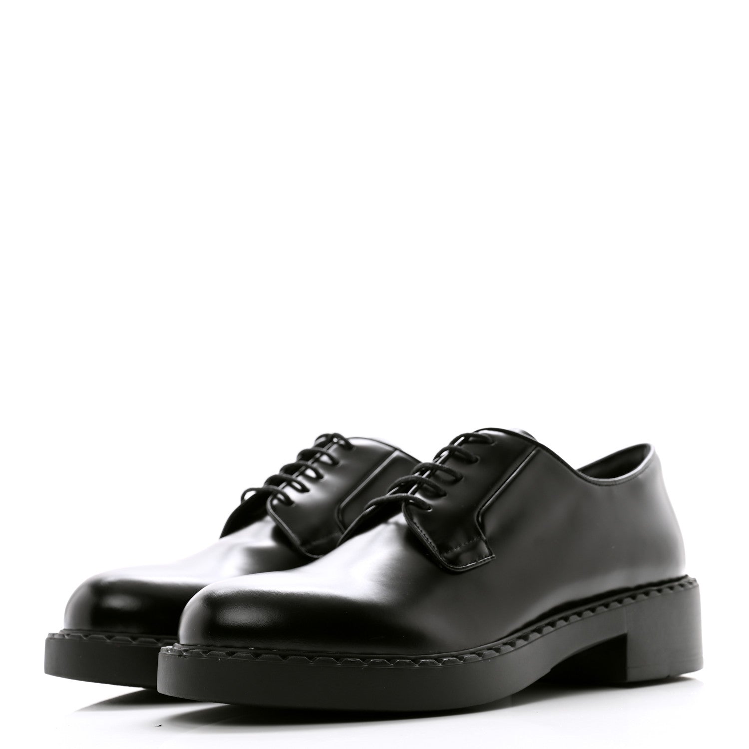 Prada Spazzolato Lace Up 50mm Loafers 39 Black 3 of 9