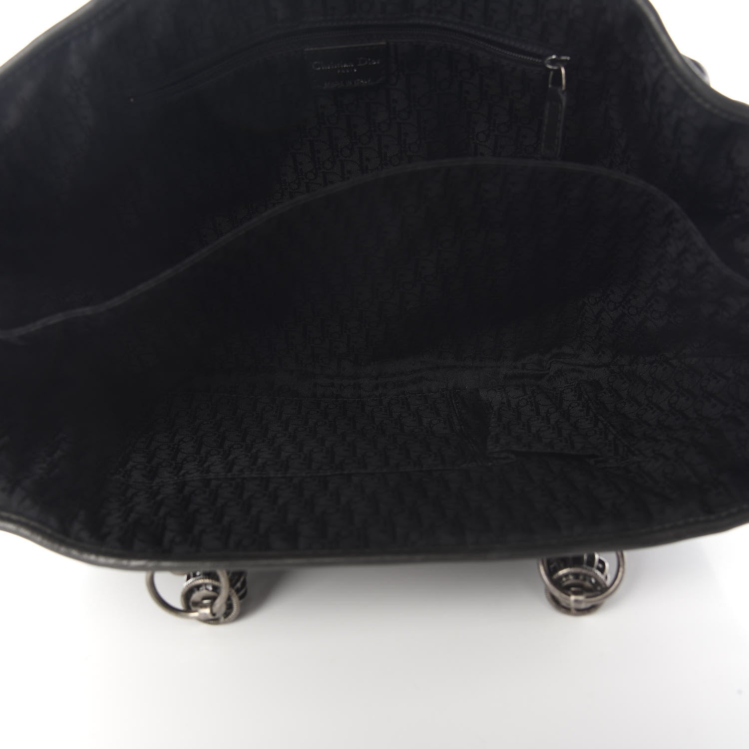 Christian Dior Lambskin Plisse Pleated Basket Tote Bag Black 6 of 8