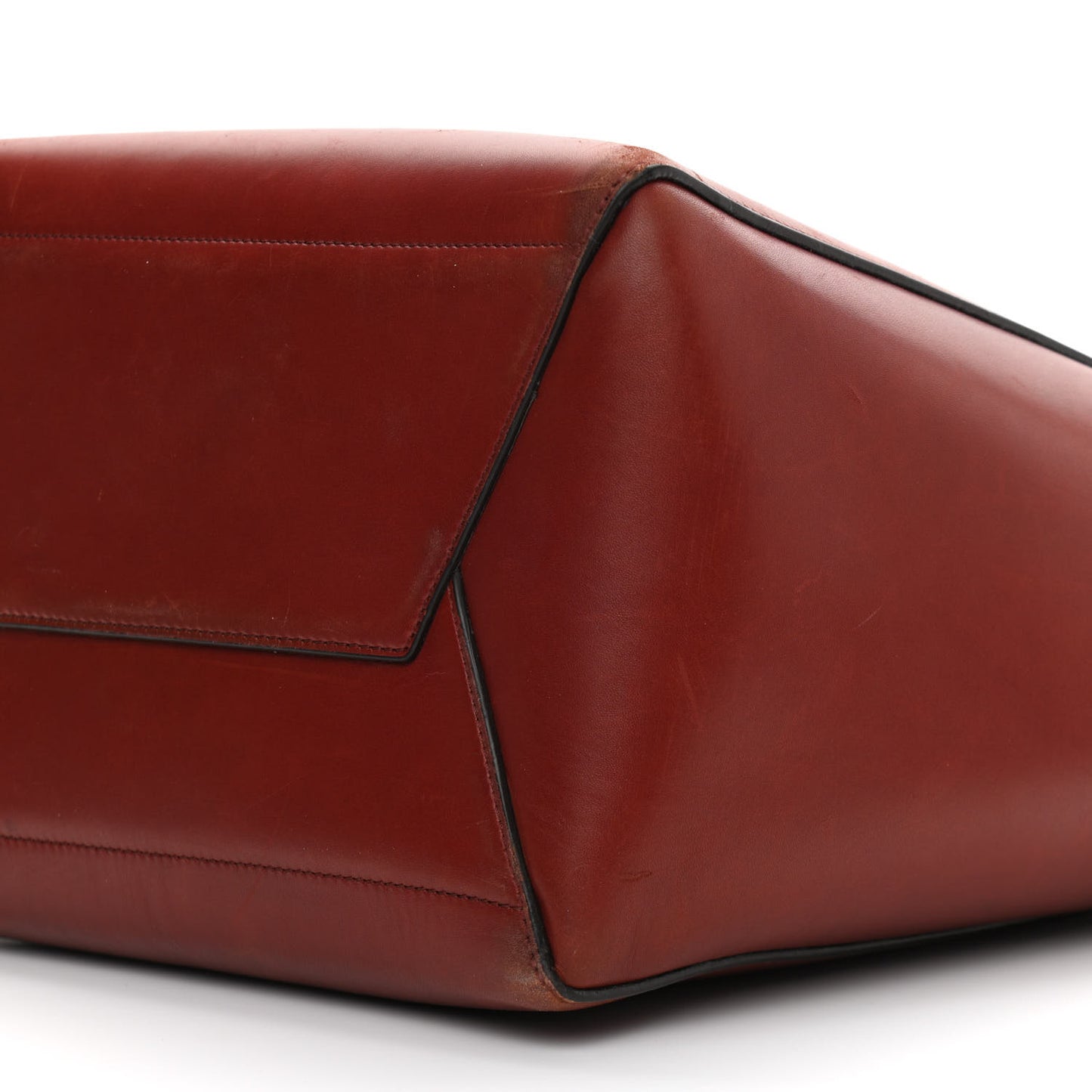 Natural Calfskin Sangle Bucket Bag Red Wood