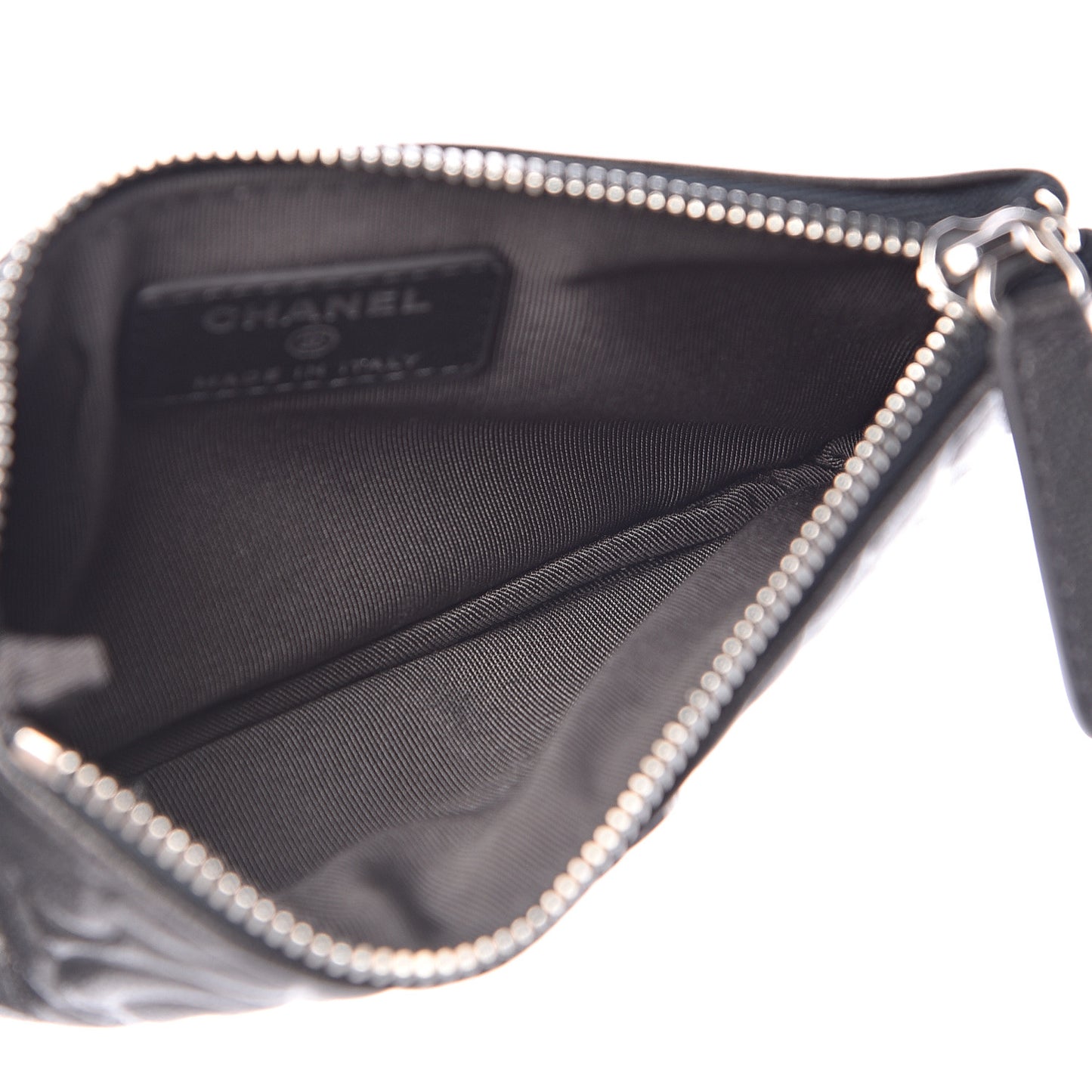 Goatskin Camellia Embossed Cosmetic Pouch Anthracite