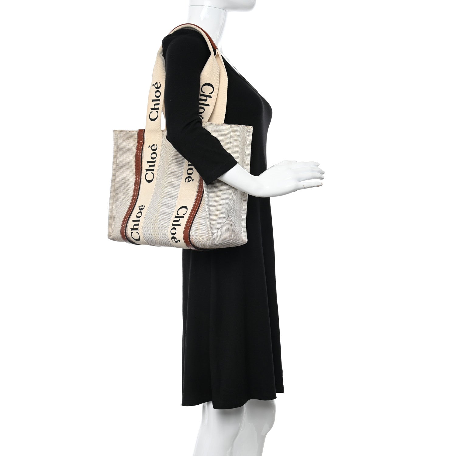 Chloe Cotton Calfskin Medium Woody Ribbon Tote White Brown 2 of 17
