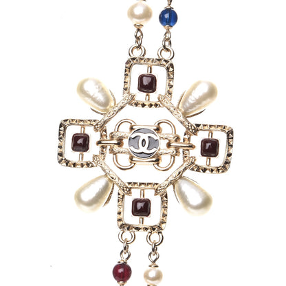 Chanel Metal Resin Gripoix Pearl CC Necklace Red Blue 5 of 7