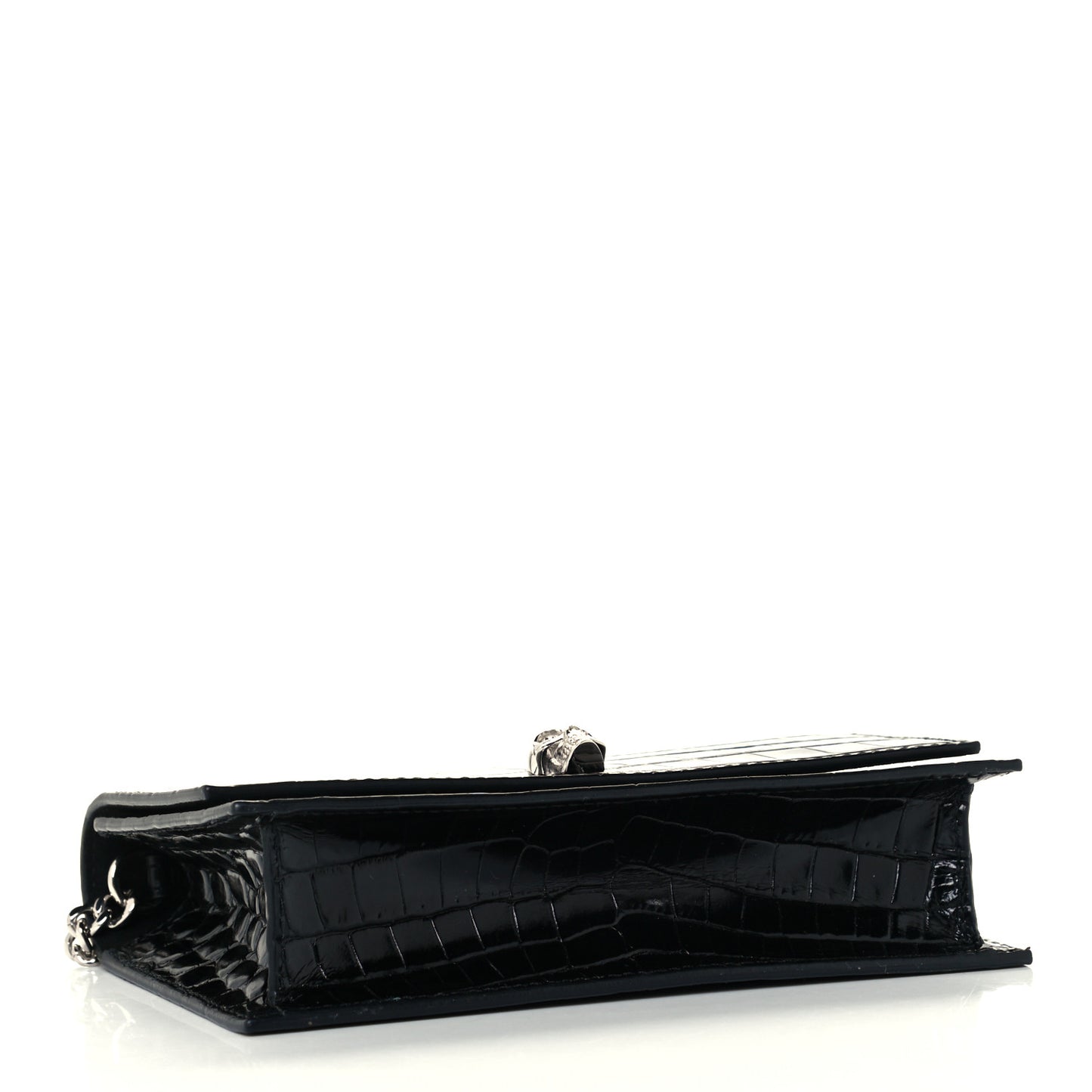 Calfskin Crocodile Embossed Skull Mini Crossbody Bag Black