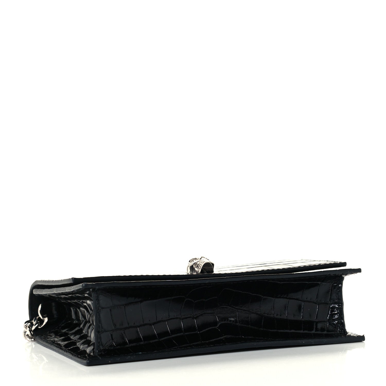 Alexander McQueen Calfskin Crocodile Embossed Skull Mini Crossbody Bag Black 4 of 9