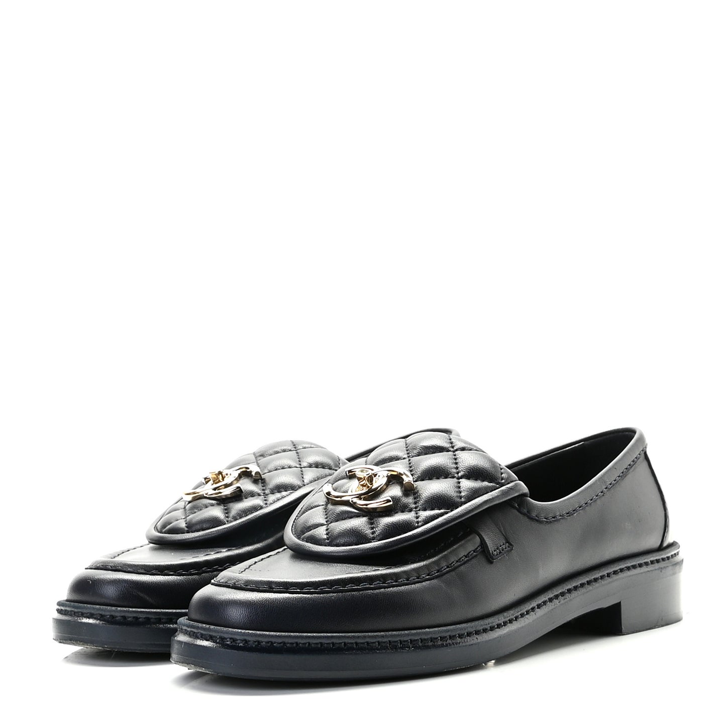 Lambskin Quilted CC Turnlock Loafers 37 Navy