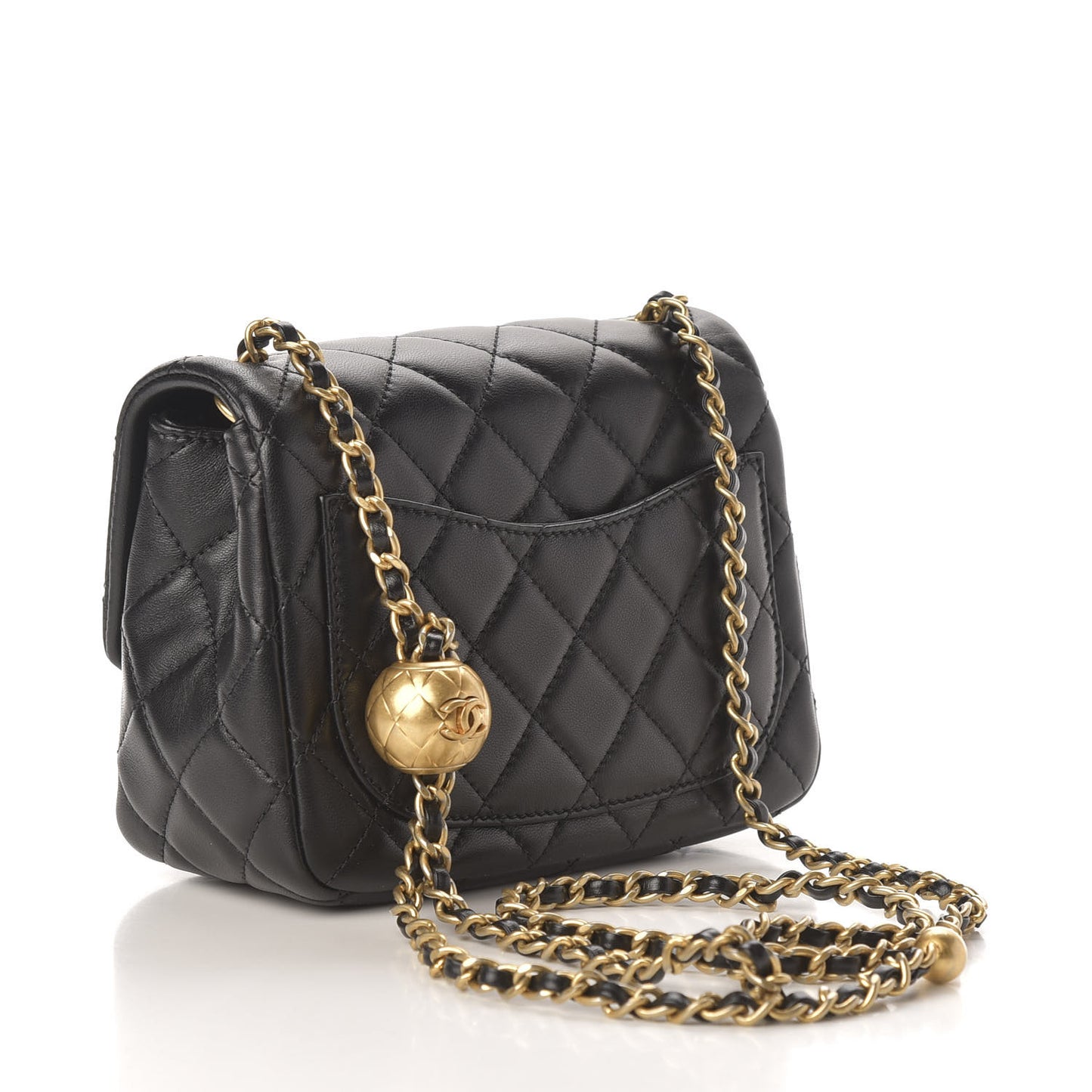Lambskin Quilted Mini Pearl Crush Flap Black