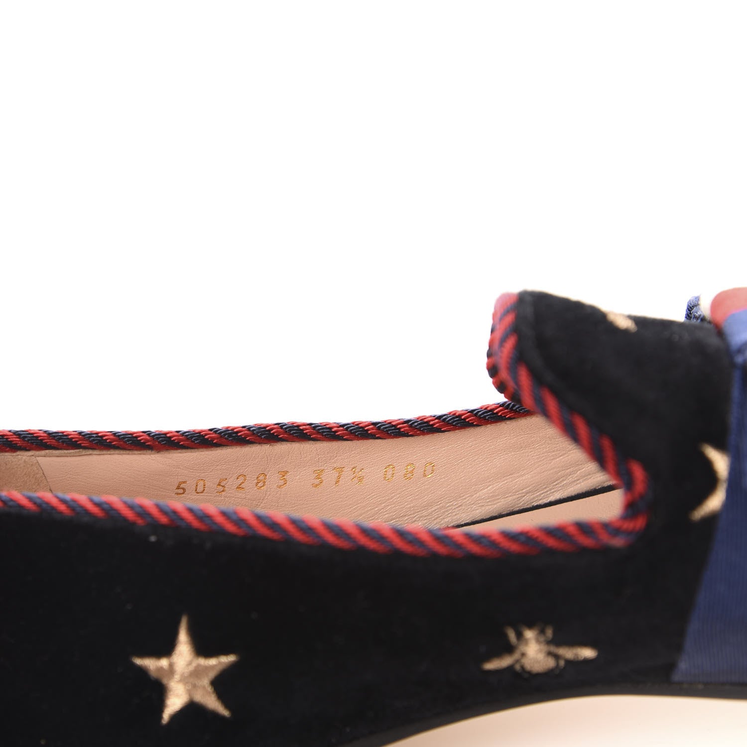 Gucci Velvet Bee Star Embroidered Sylvie Bow Loafers 37.5 Black 9 of 10