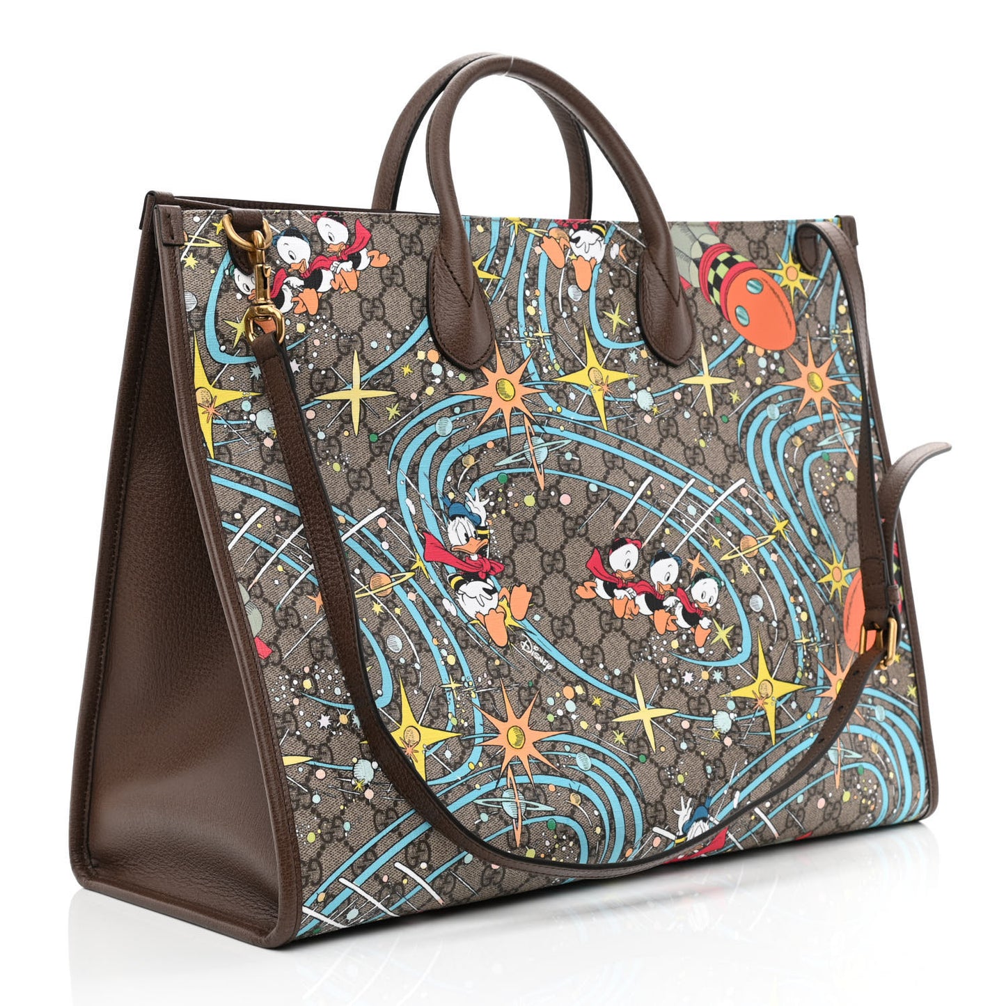 X DISNEY GG Supreme Monogram Donald Duck Retro Interlocking G Shopping Tote Beige Multicolor New Acero