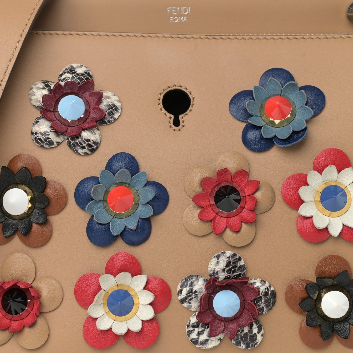 Fendi Calfskin Flowerland Studded Dotcom Satchel Cuoio Multicolor 9 of 15
